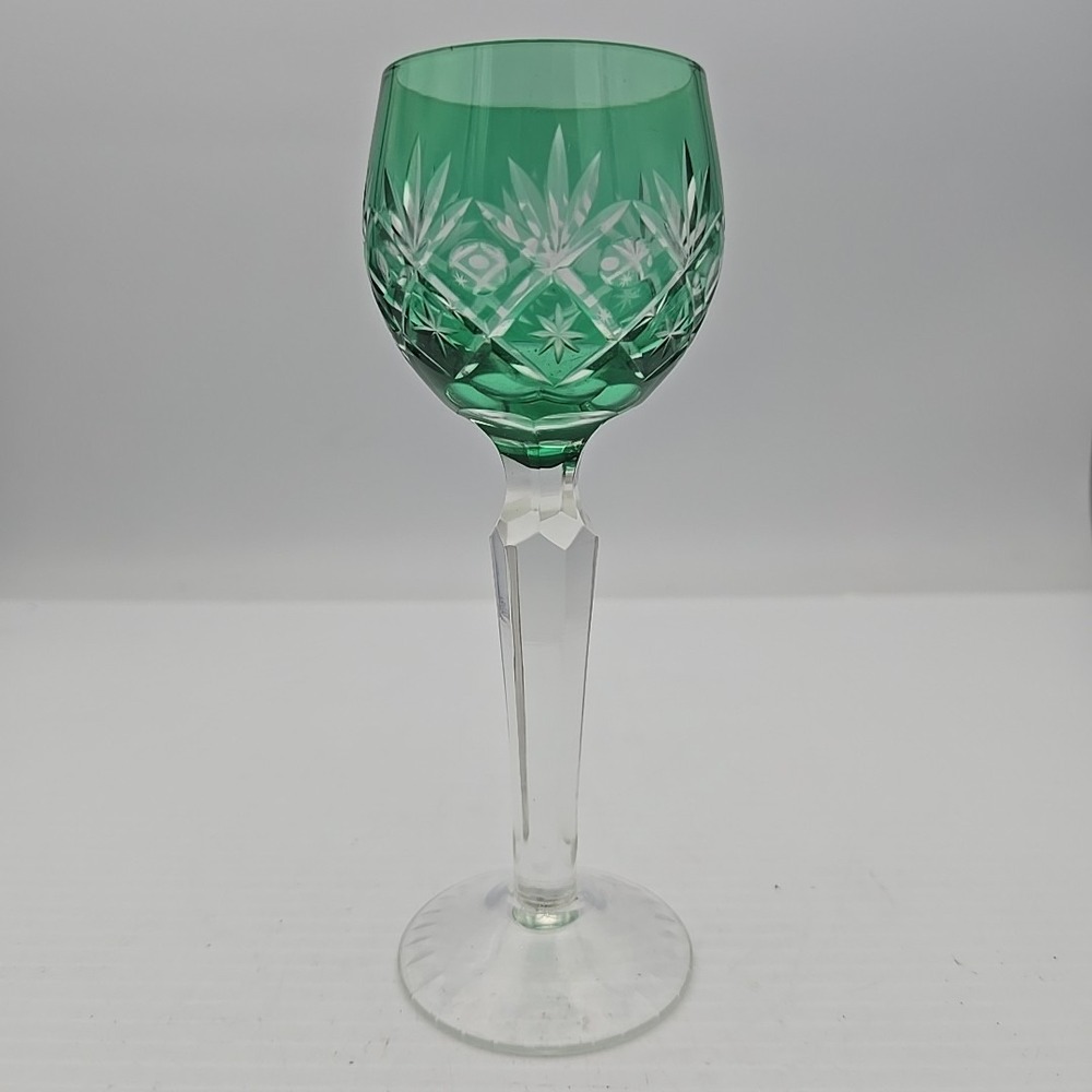NACHTMANN/BOHEMIAN Bristol Green Cut To Clear 6" Wine Goblet